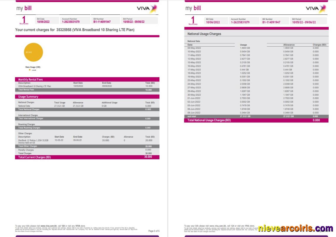 Bahrain Viva my utility bill, 5 pages 3 4